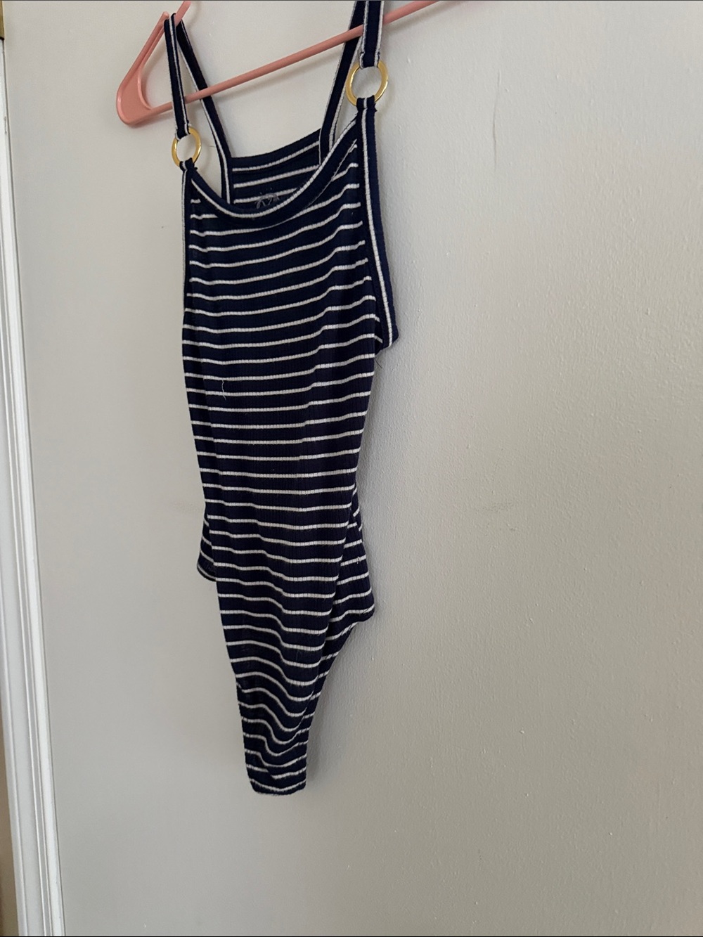 Sunnylife Navy & White Striped Bodysuit with Gold Ring Details